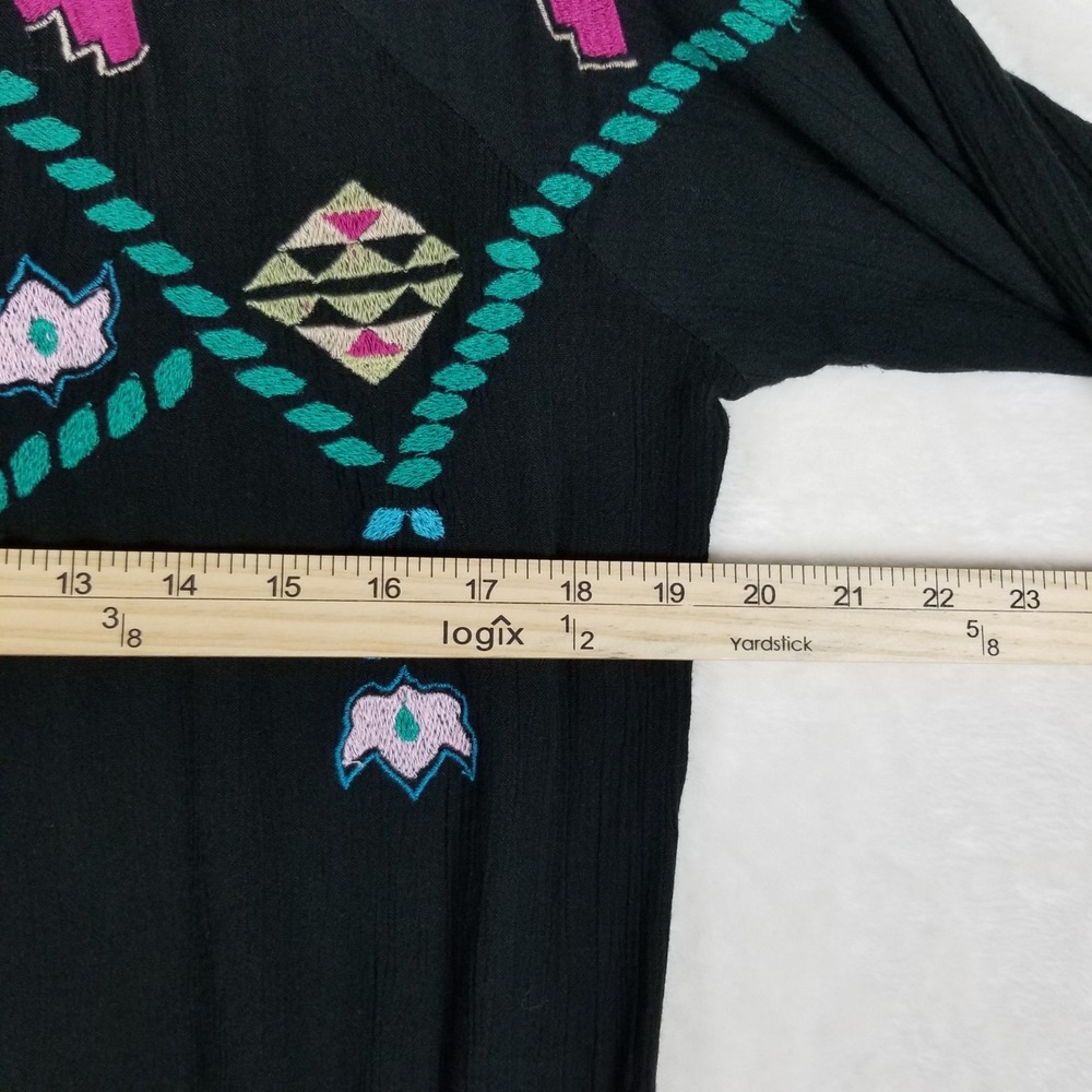 Sundance Tunic Dress Women L Black Embroidered Tassel Bell Sleeve Boho 106s - Picture 5 of 7
